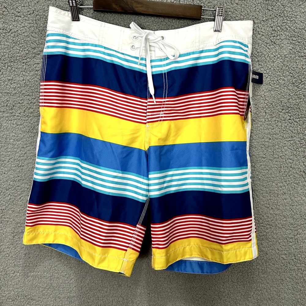 Old Navy Board Shorts L Multicolor Stripe UPF 40 Drawstring Beach Resort Swim